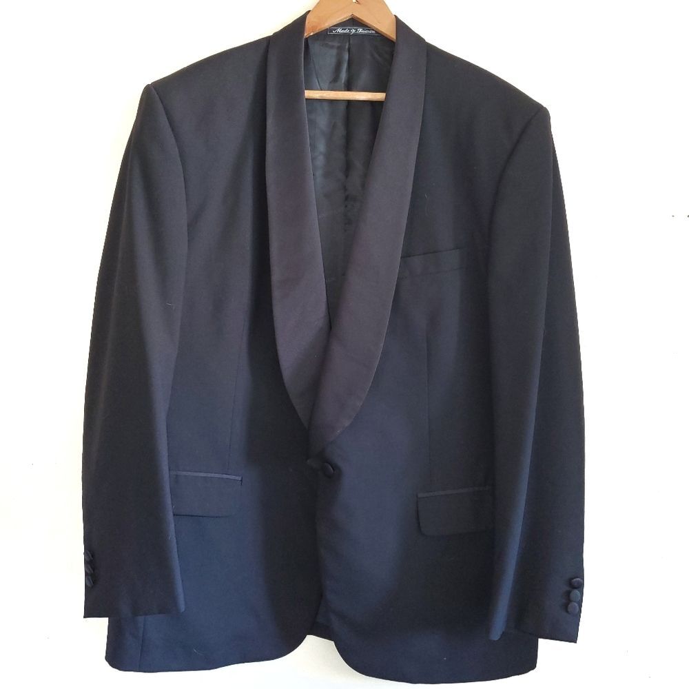 Vintage Pierre Balmain Sam Shawl Wool Tuxedo Dinner Jacket Black 44R